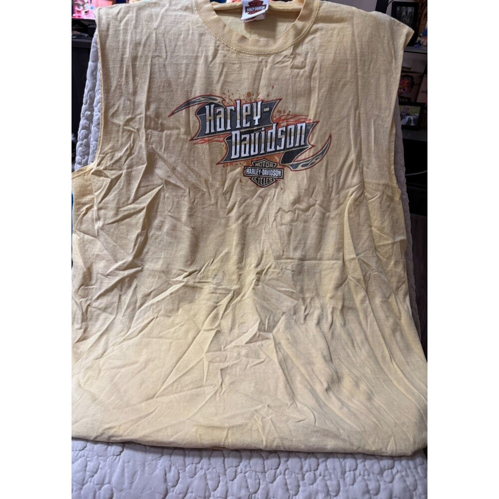 Harley-Davidson of Salina Kansas Men's Sleeveless Graphic T-Shirt Yellow XXL VTG